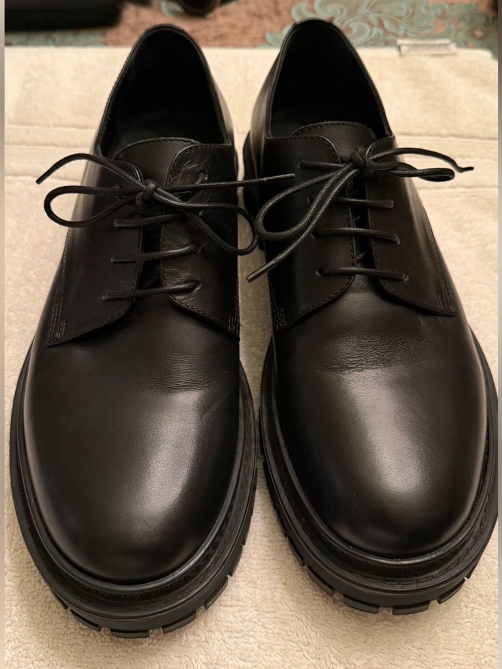 Versace Black Leather Derby Shoes with Lug Sole